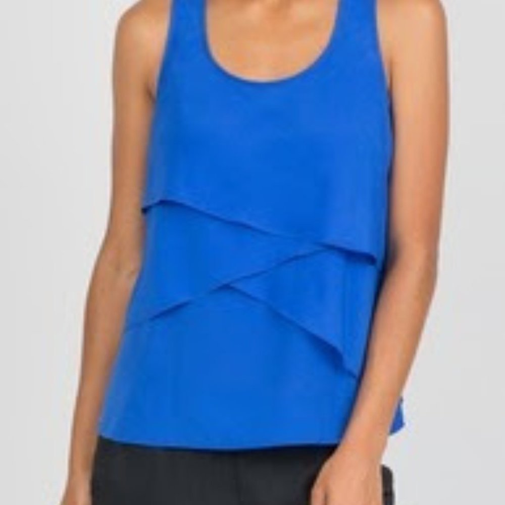 Tiered Blue Color Block Tank w Stretch